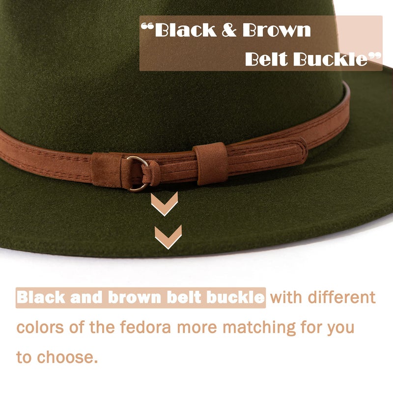 Lisianthus Men & Women Vintage Wide Brim Fedora Hat with Belt Buckle A-Olive 56-58cm - Image 3